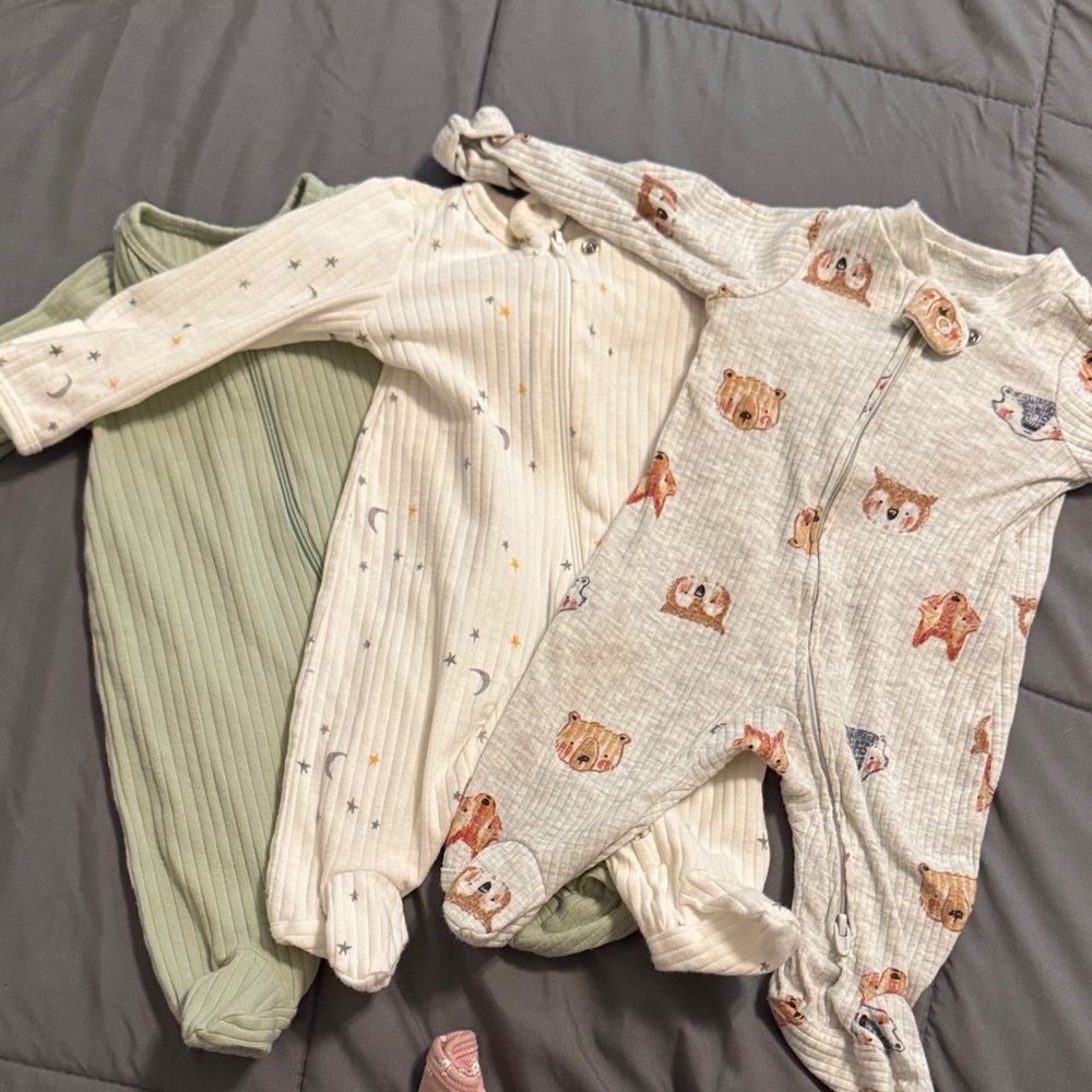 Carter's Cozy Footies Set - Green, Cream, and Gray bundle